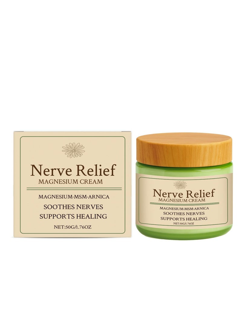 Nerve Relief Magnesium Cream, Total Relief Magnesium Cream with Arnica and MSM for Muscle Relaxation, Soothing Relief & Relaxation, Deep Hydration(50G) - Image 1